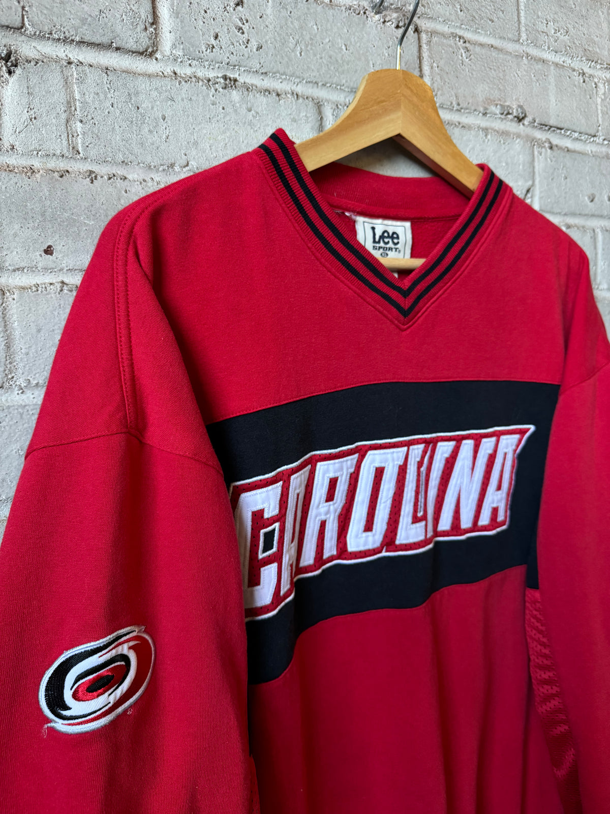 90’s Carolina Hurricanes Vintage Red Lee Sport Heavyweight Word Mark Spellout NHL Hockey Crewneck (XL)
