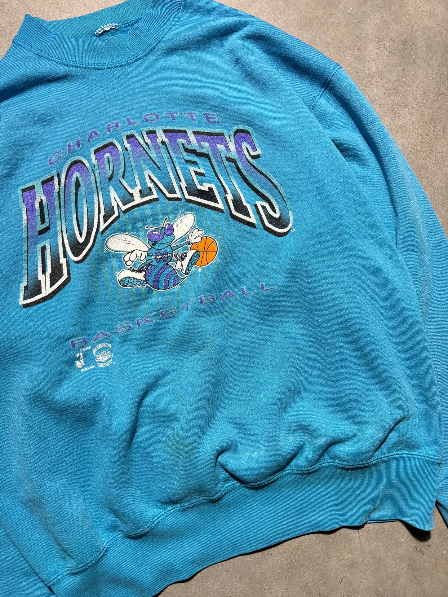 90’s Charlotte Hornets Vintage Teal Distressed Salem Sportswear NBA Crewneck (XL)