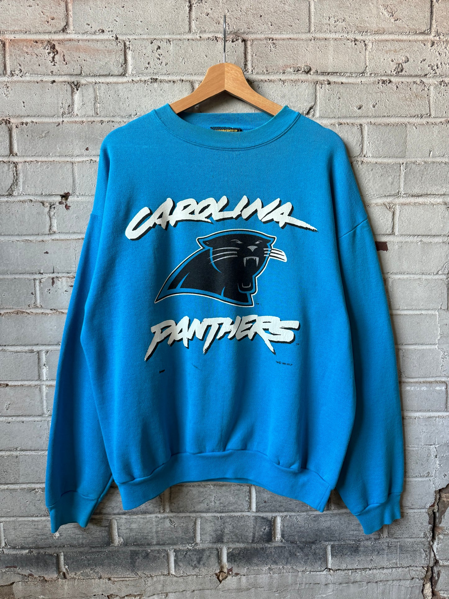 1995 Carolina Panthers Vintage Blue Hummer Sportswear Cat Scratch Font Heavyweight NFL Crewneck (XL)