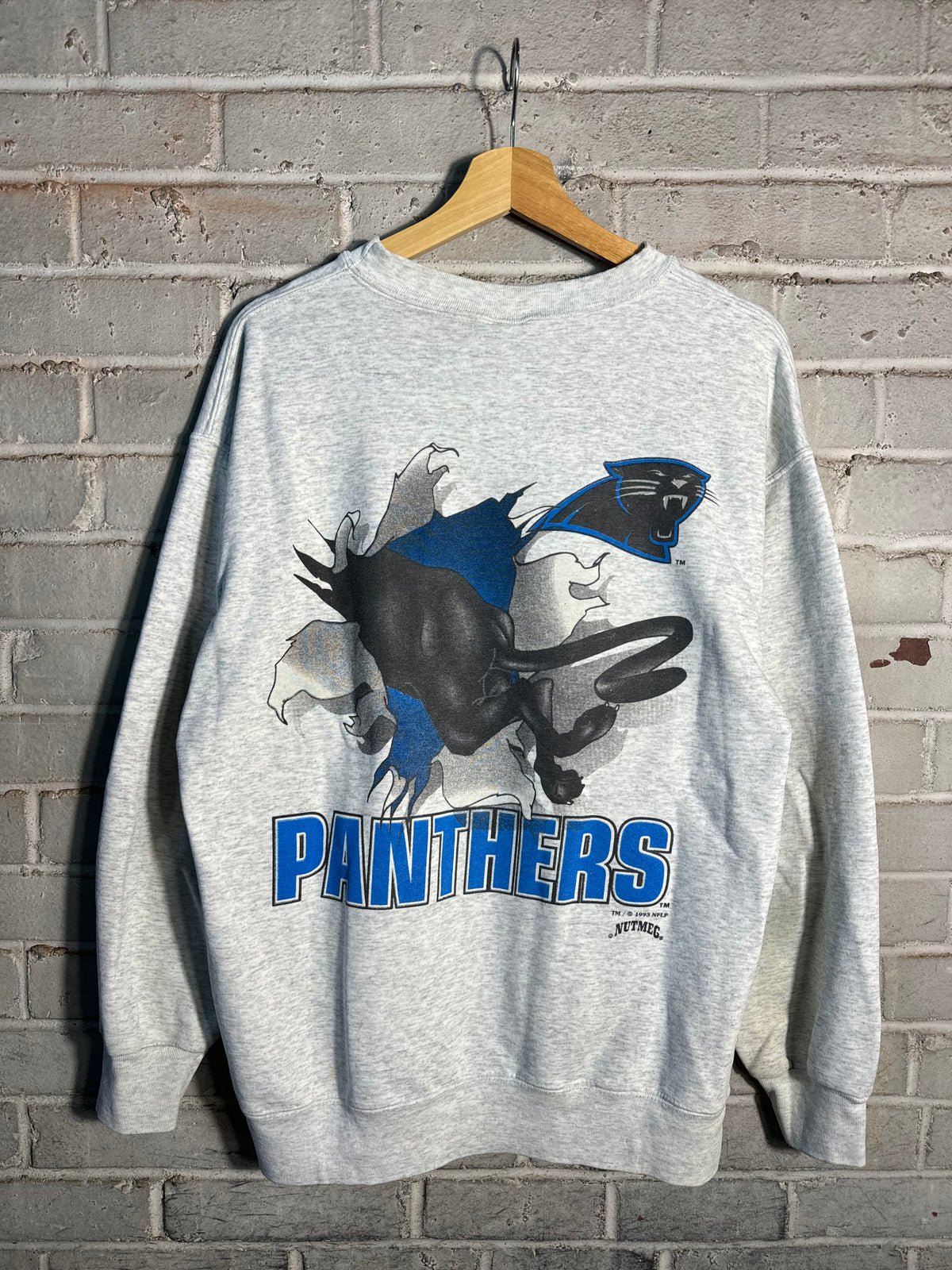 1993 Carolina Panthers Vintage Heather Grey Nutmeg Mills Breakthrough NFL Crewneck (Large)
