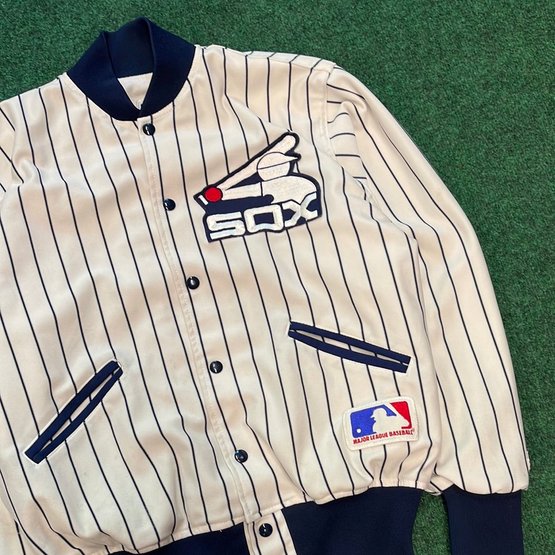 80’s Chicago White Sox Felco Vintage MLB Pinstriped Coaches Jacket (Medium)