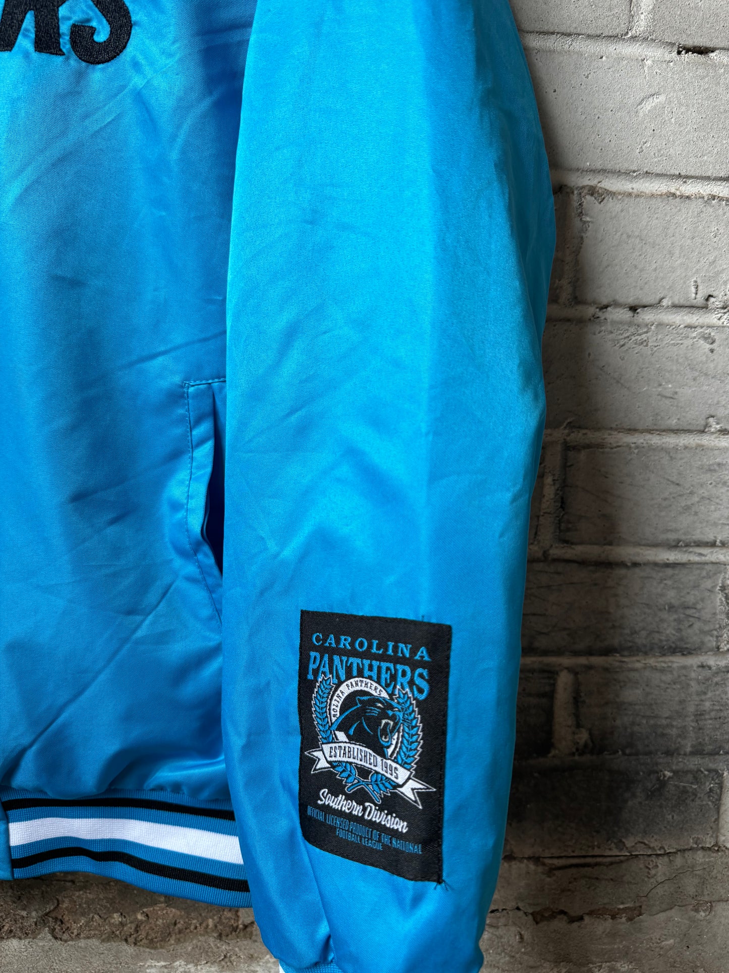 Carolina Panthers Blue Ultra Game Embroidered Logo NFL Satin Jacket (Medium)