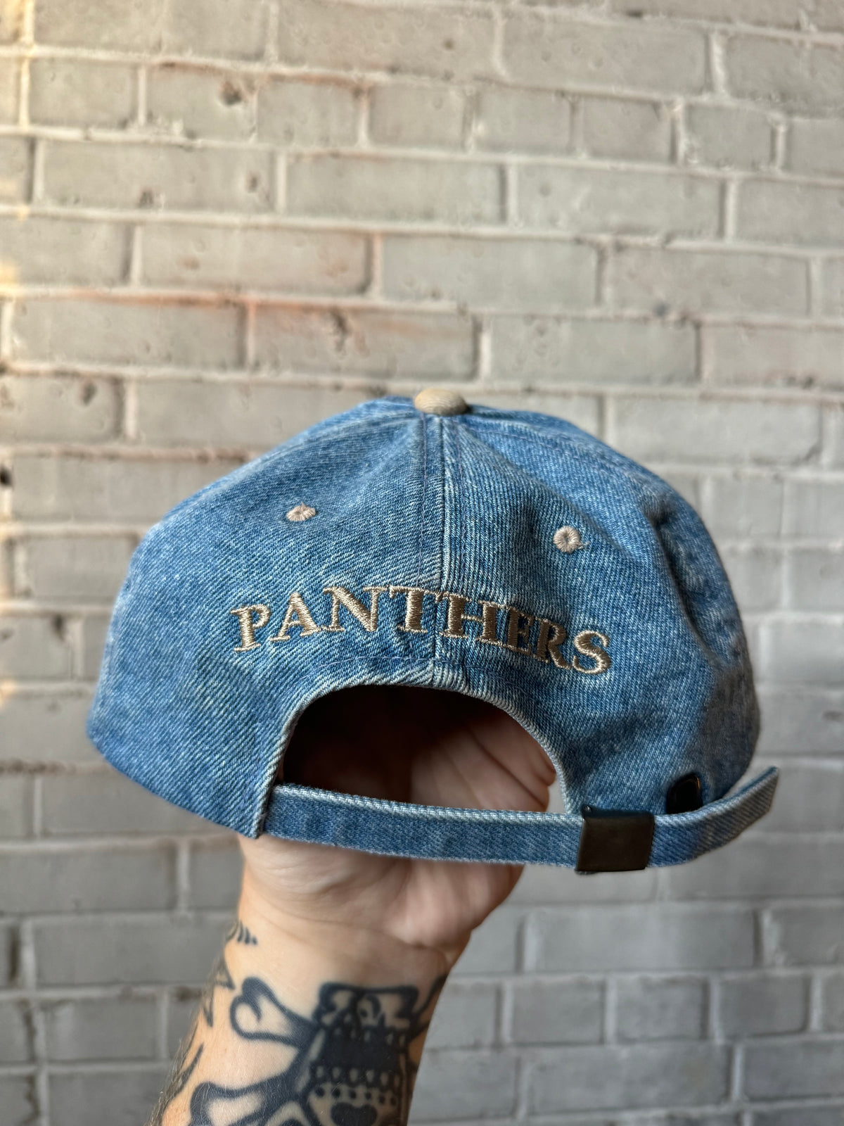 90’s Carolina Panthers Vintage Lee Sport Denim NFL Strapback Hat (OSFA)