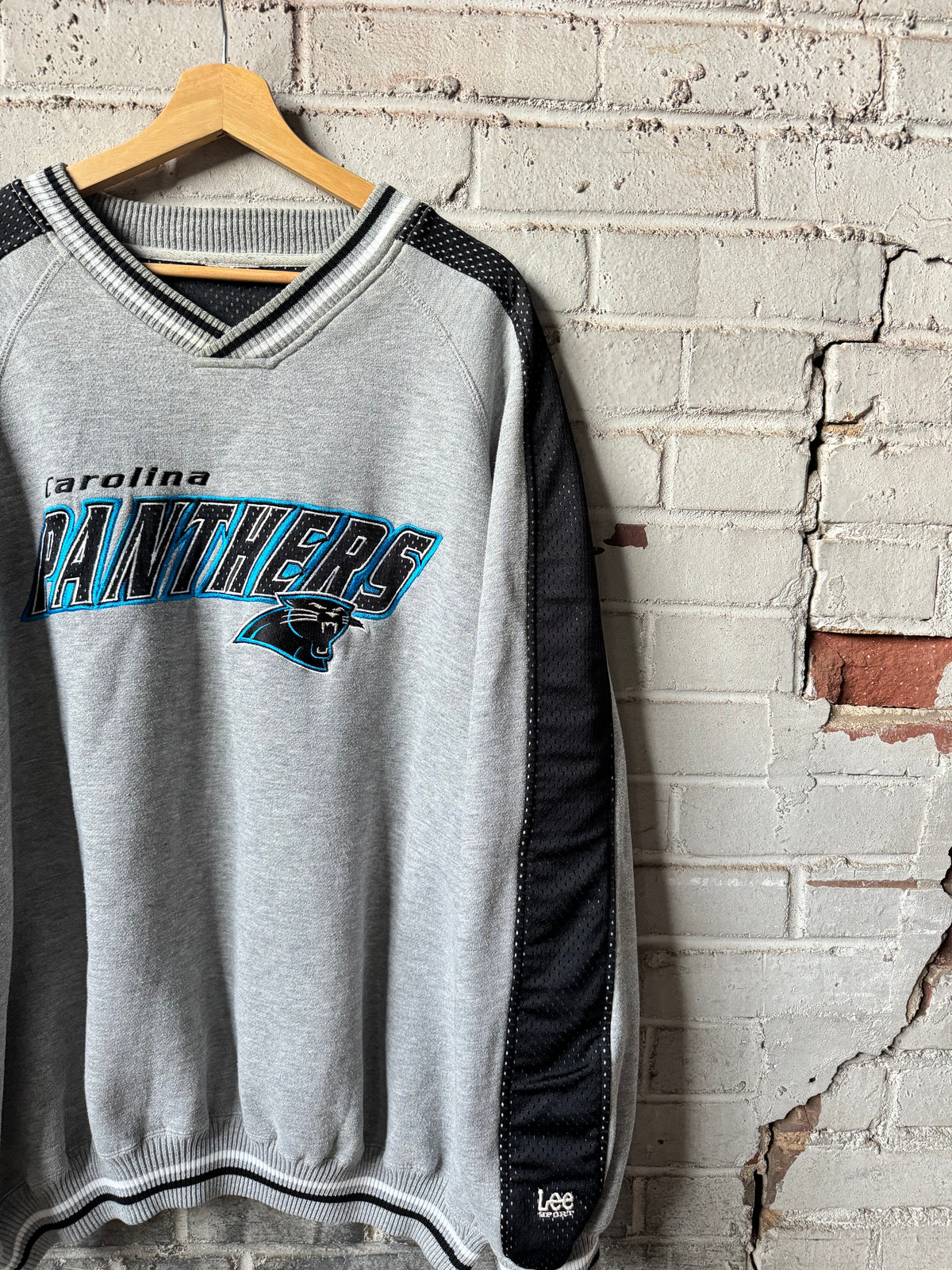 90’s Carolina Panthers Vintage Lee Sport Grey Mesh Sleeved Heavyweight NFL Crewneck (XL)