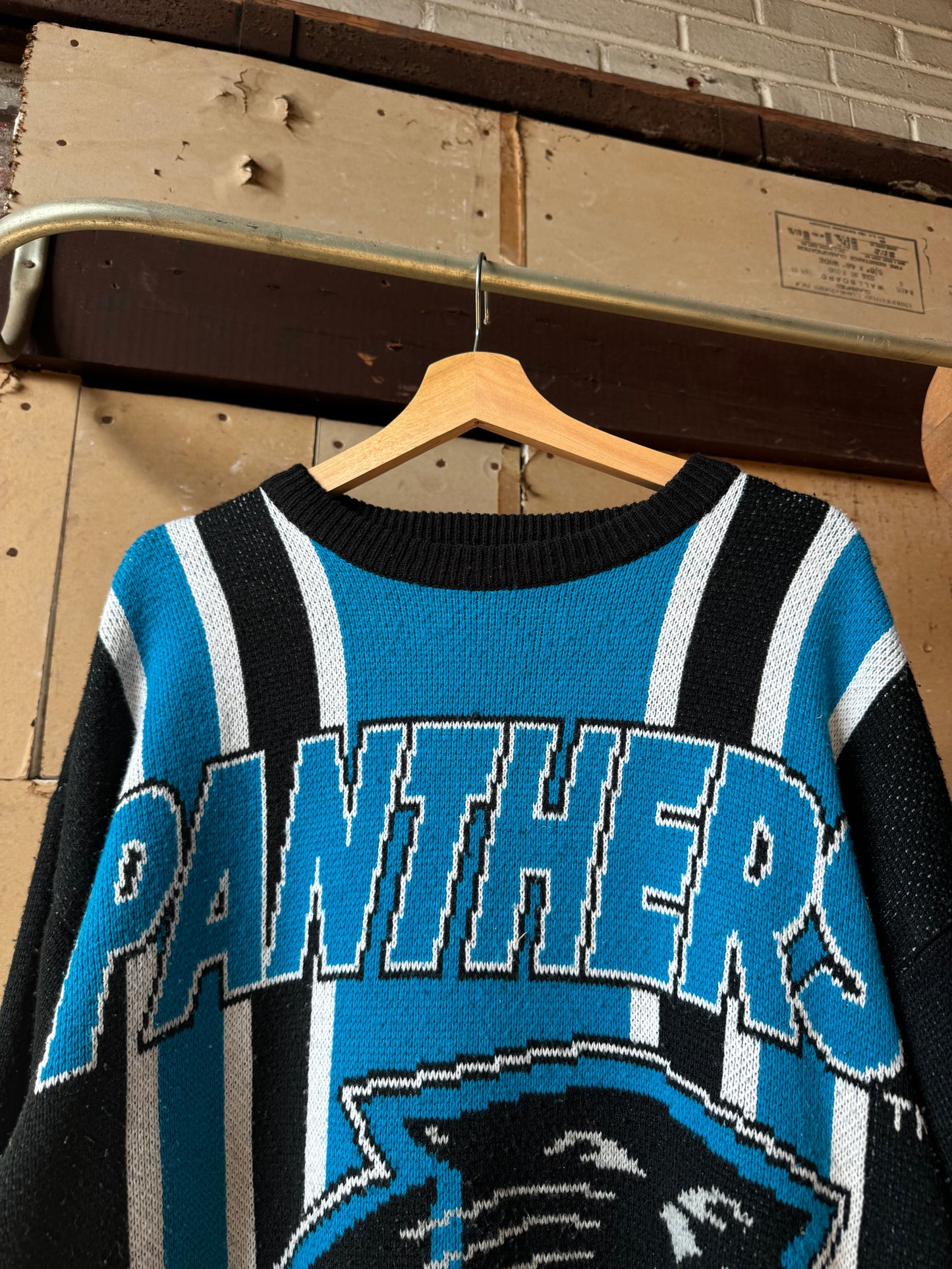 90’s Carolina Panthers Vintage Riddel Athletics Striped Knit NFL Sweater (XL)