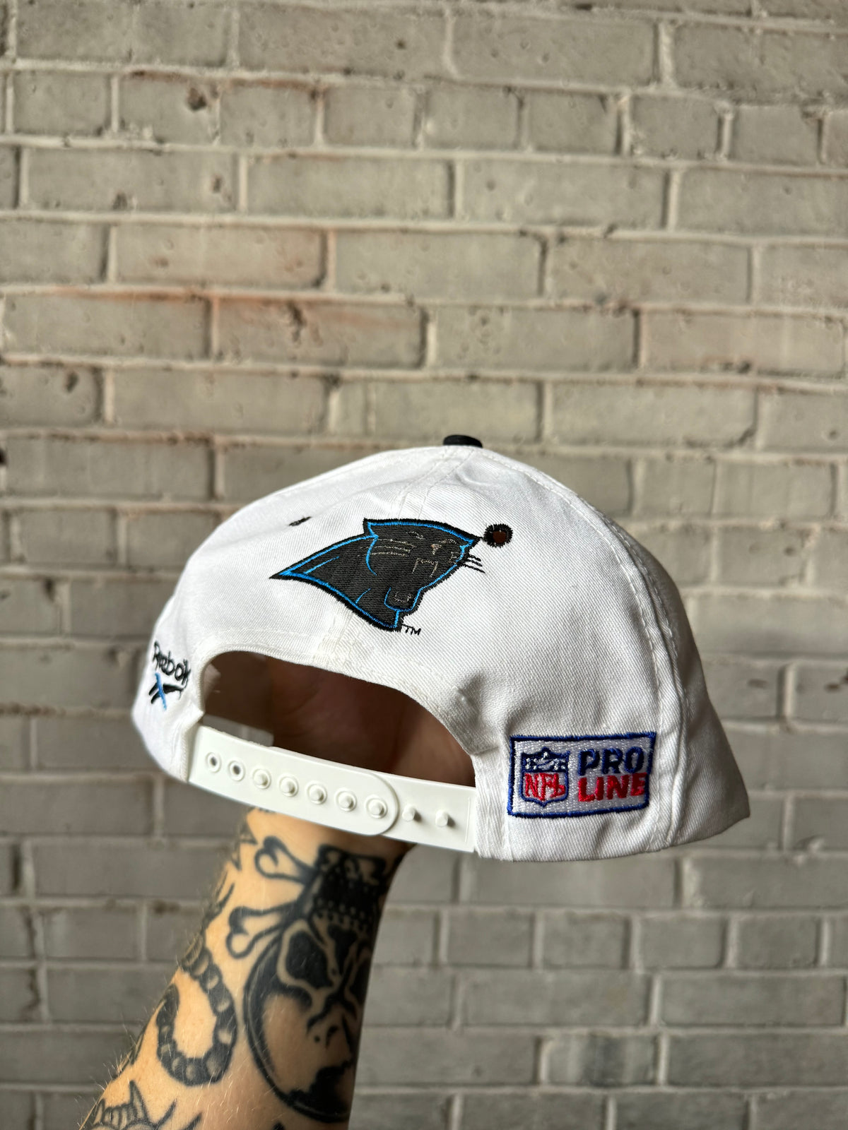 1996 Carolina Panthers Vintage White Reebok NFL Pro Line Cat Scratch Font Snapback Hat (OSFA)