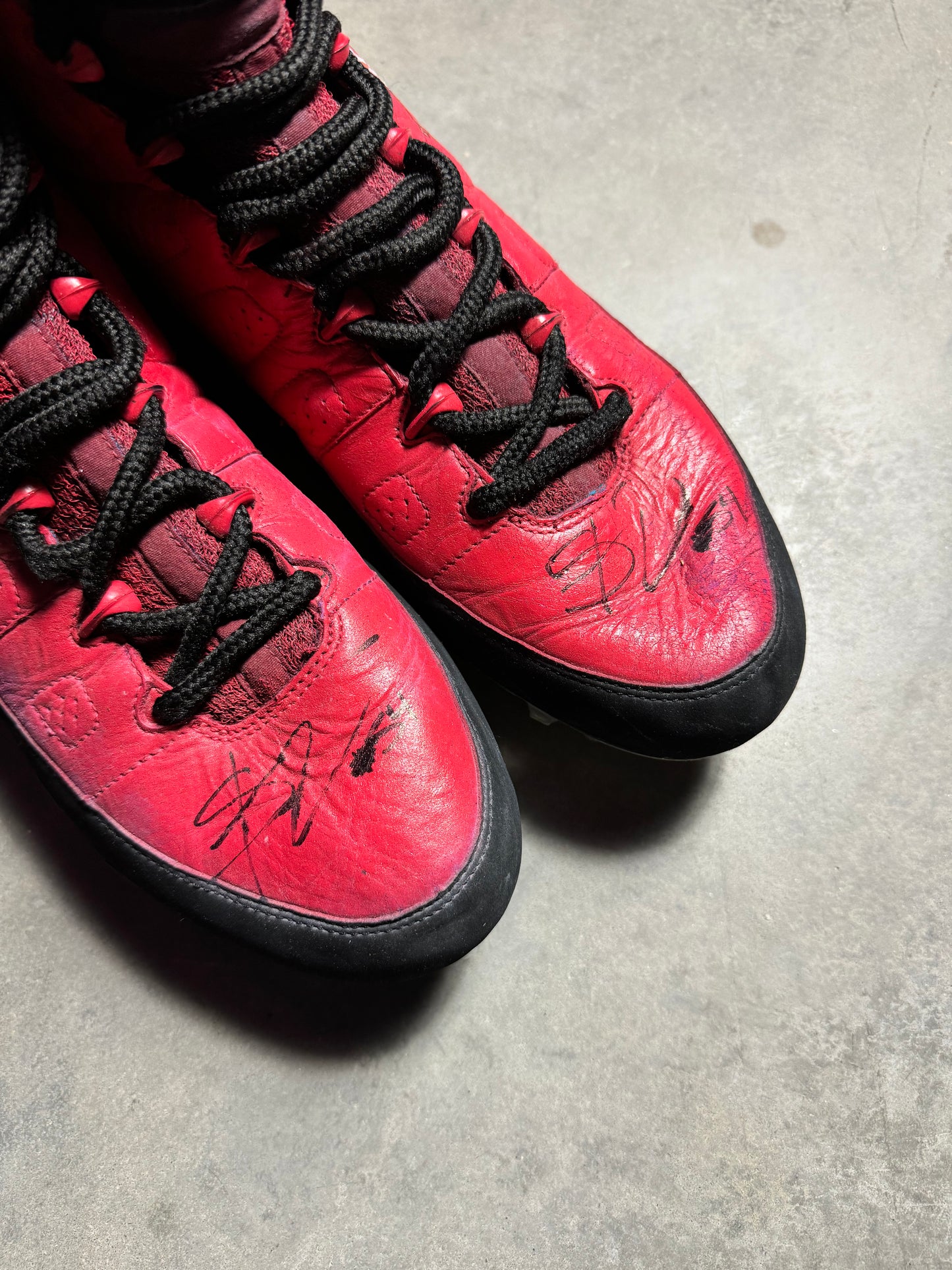 2016 Carolina Panthers Shaq Thompson x Thomas Davis Air Jordan 9 “My Cleats My Cause” Defending Dreams Foundation Game Worn PE Cleats - Autographed