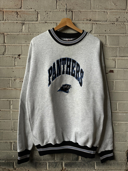 90’s Carolina Panthers Vintage Heather Grey Legends Sportswear Heavyweight Embroidered NFL Crewneck (XL)