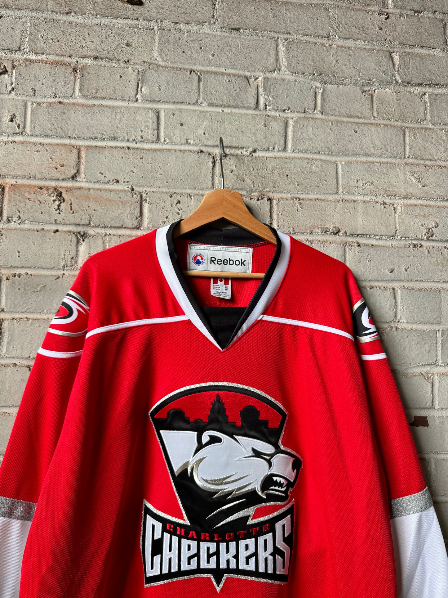 2010’s Charlotte Checkers Carolina Hurricanes Era Red Reebok AHL Hockey Jersey (XXL)