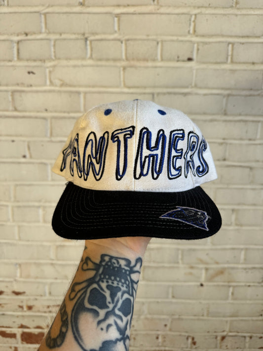 90’s Carolina Panthers Vintage Pro Player Colorblocked Graffiti Style Snapback Hat (OSFA)