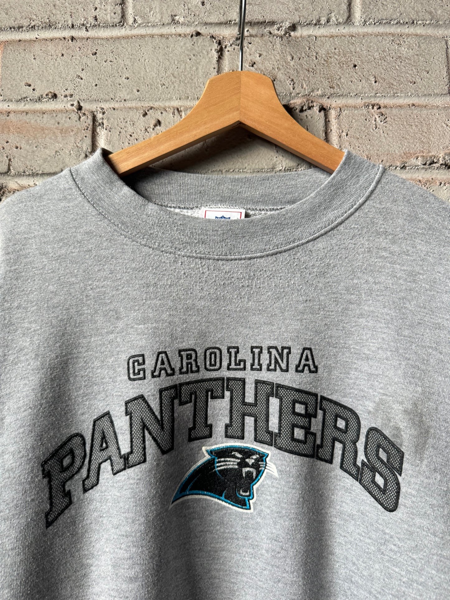 00’s Carolina Panthers Vintage Grey Distressed NFL Spellout Crewneck (XXL)