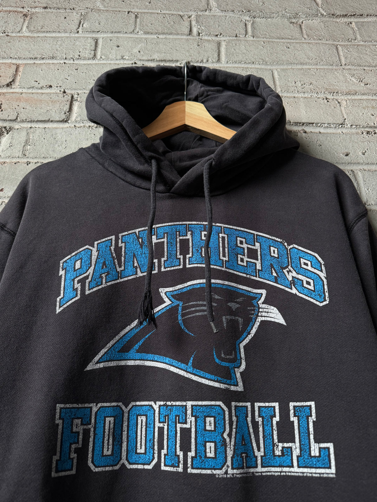 2010 Carolina Panthers Vintage Black Arch Spellout Heavyweight NFL Hoodie (XL)