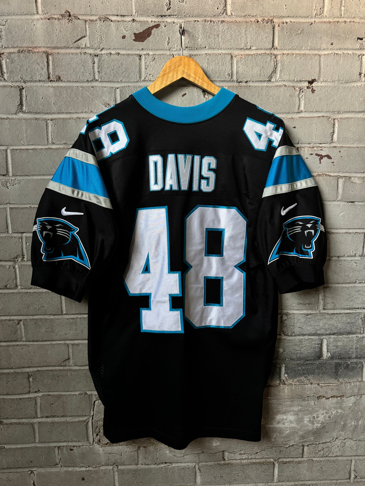 00’s Carolina Panthers Stephen Davis Vintage Black Nike On Field Authentic NFL Jersey (44/Large)