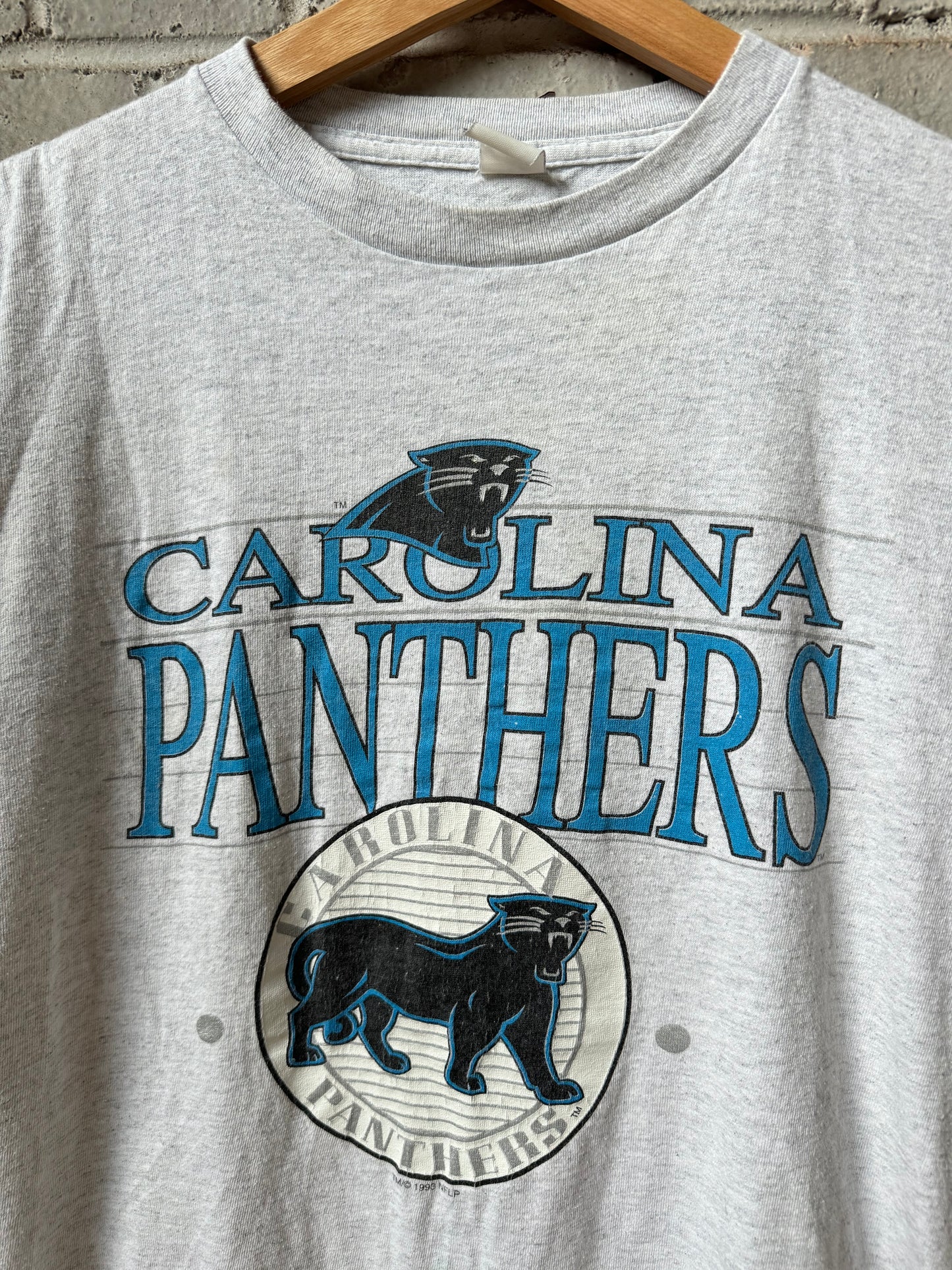 1993 Carolina Panthers Vintage Heather Grey Full Cat Logo NFL Tee (Small)