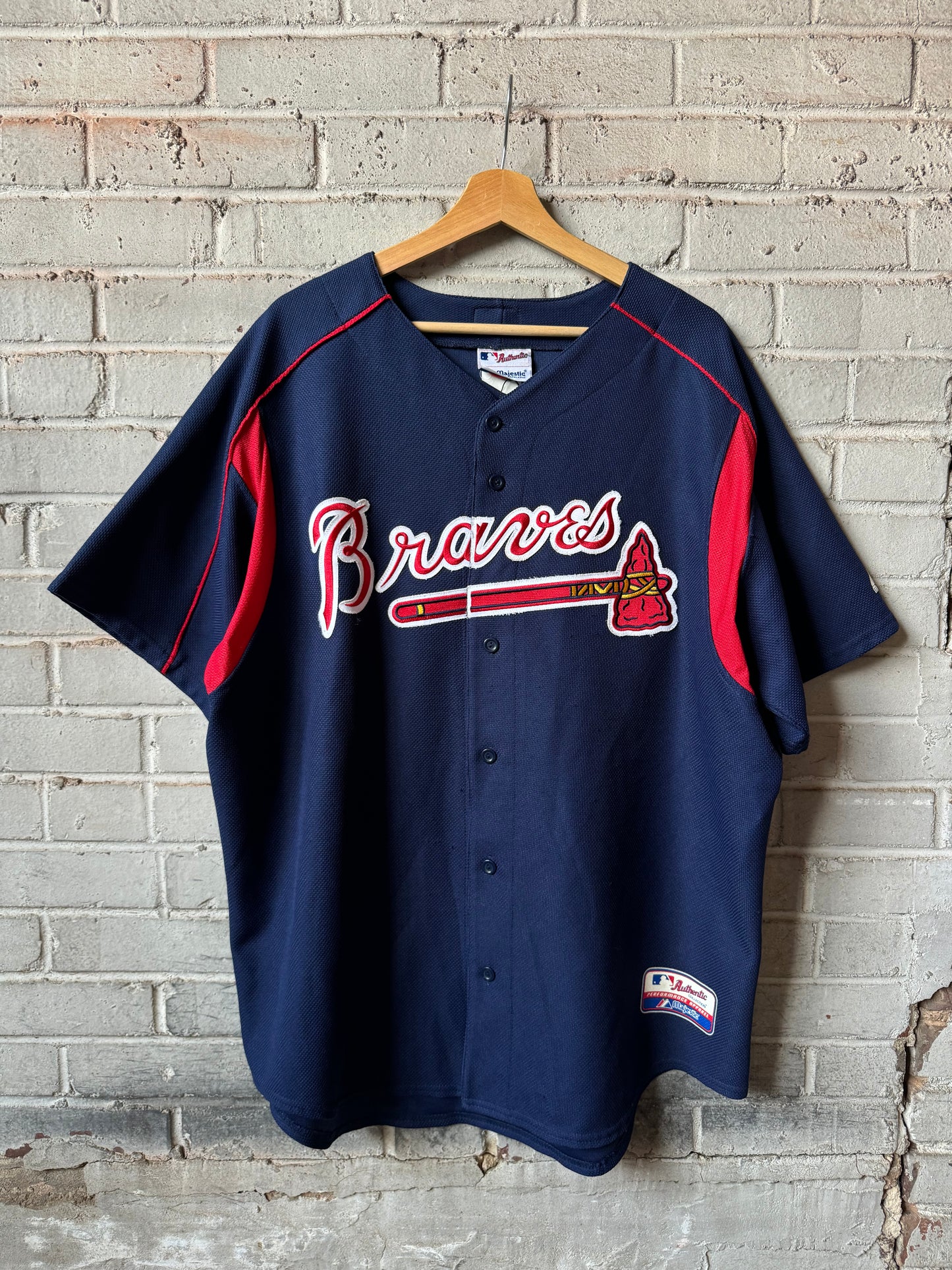 00’s Atlanta Braves Vintage Majestic Batting Practice Style MLB Baseball Jersey (XL)