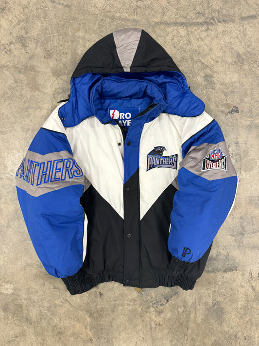 90’s Carolina Panthers Vintage Pro Player Colorblocked NFL Puffer Jacket (XL)