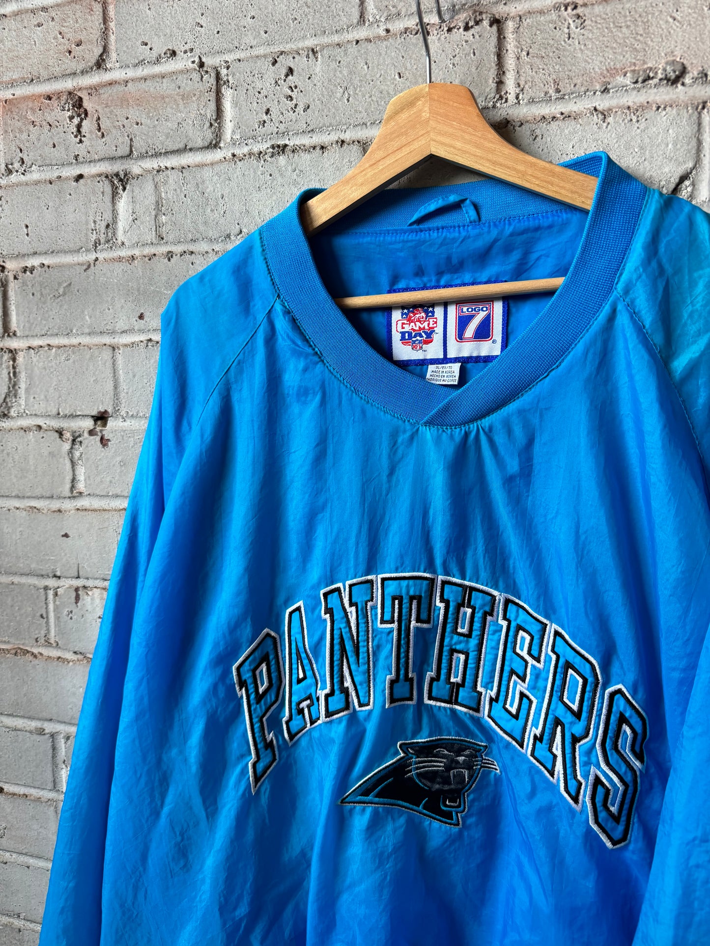 90’s Carolina Panthers Vintage Electric Blue Logo 7 Embroidered NFL Pullover Jacket (XL)
