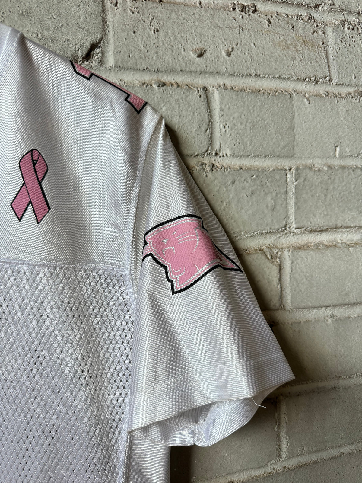00’s Carolina Panthers Vintage White/Pink Reebok Breast Cancer Awareness NFL Jersey (Women’s Medium)