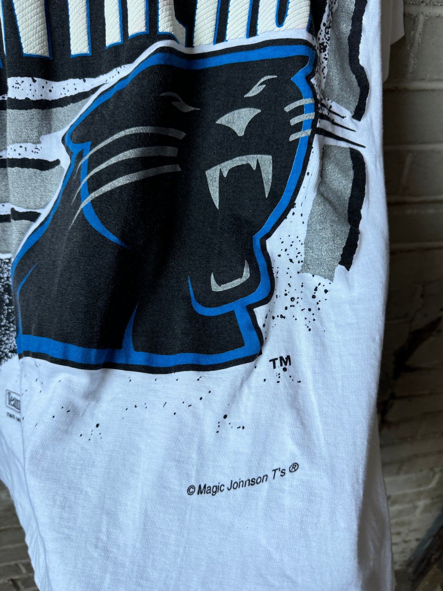 1993 Carolina Panthers Vintage White Big Logo Tee by Magic Johnson Tees (Large)