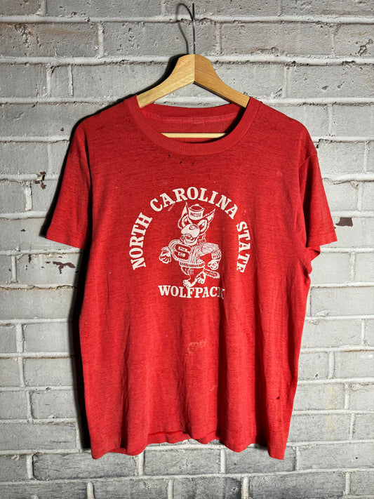 70’s NC State Wolfpack Thinned Out Wolfy Logo College Tee (Medium)