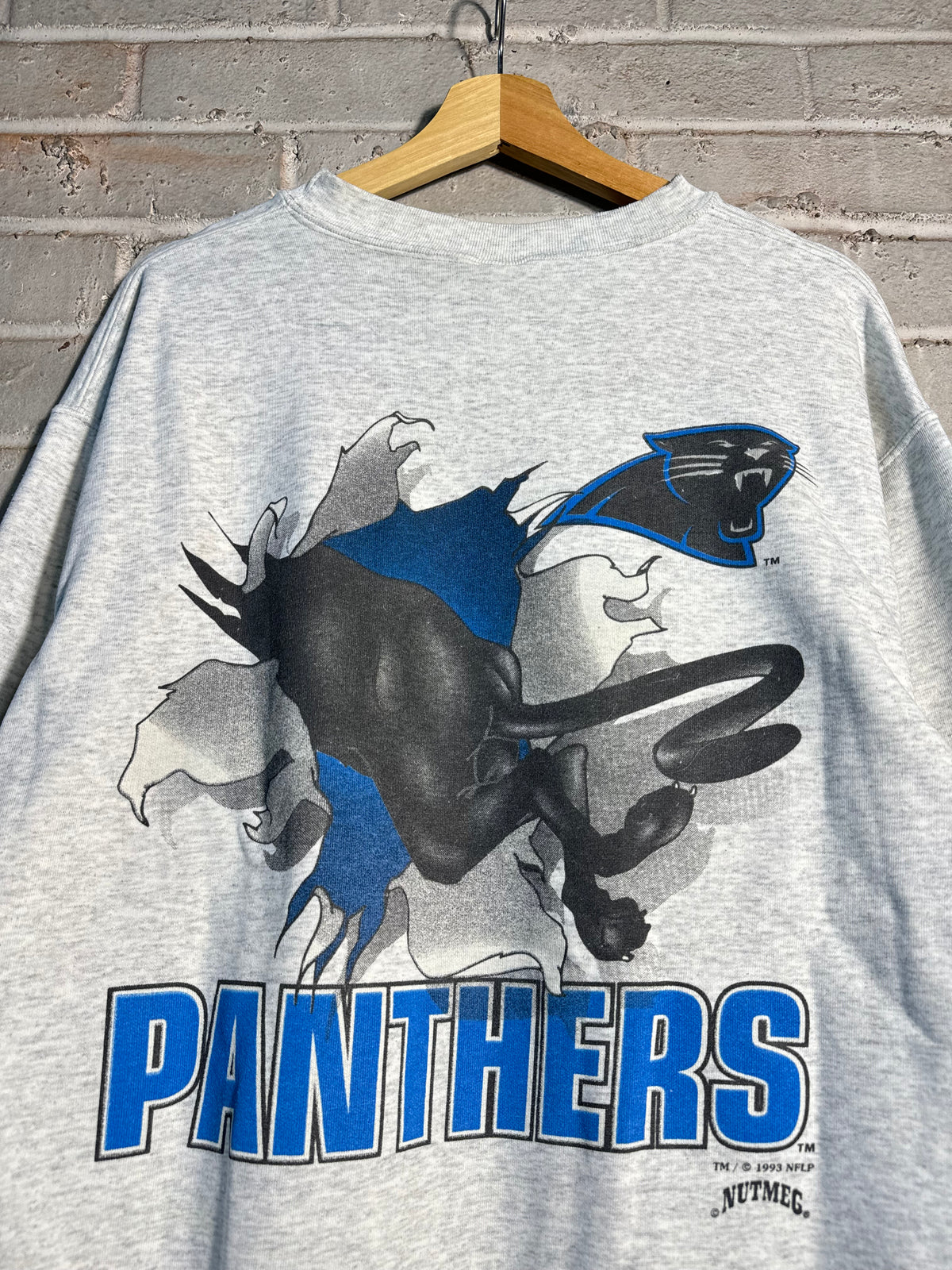 1993 Carolina Panthers Vintage Heather Grey Nutmeg Mills Breakthrough NFL Crewneck (Large)