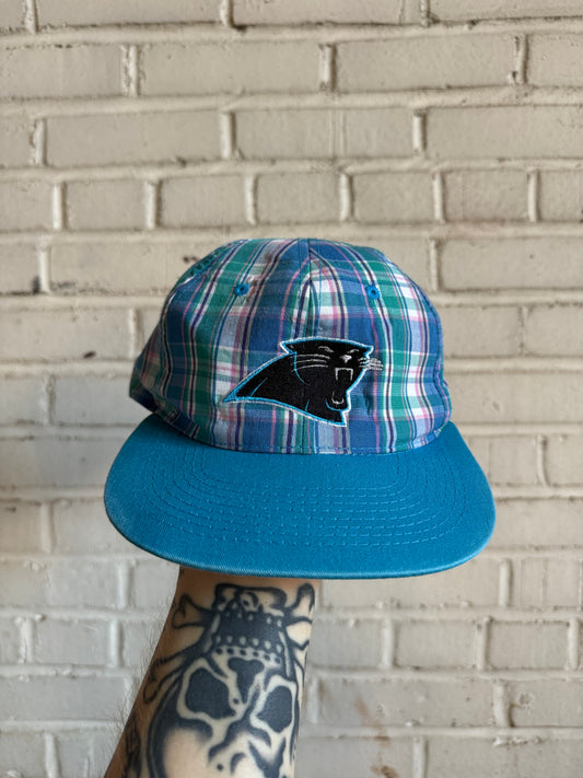 90’s Carolina Panthers Vintage Blue Plaid Golf Style NFL Snapback Hat (OSFA)
