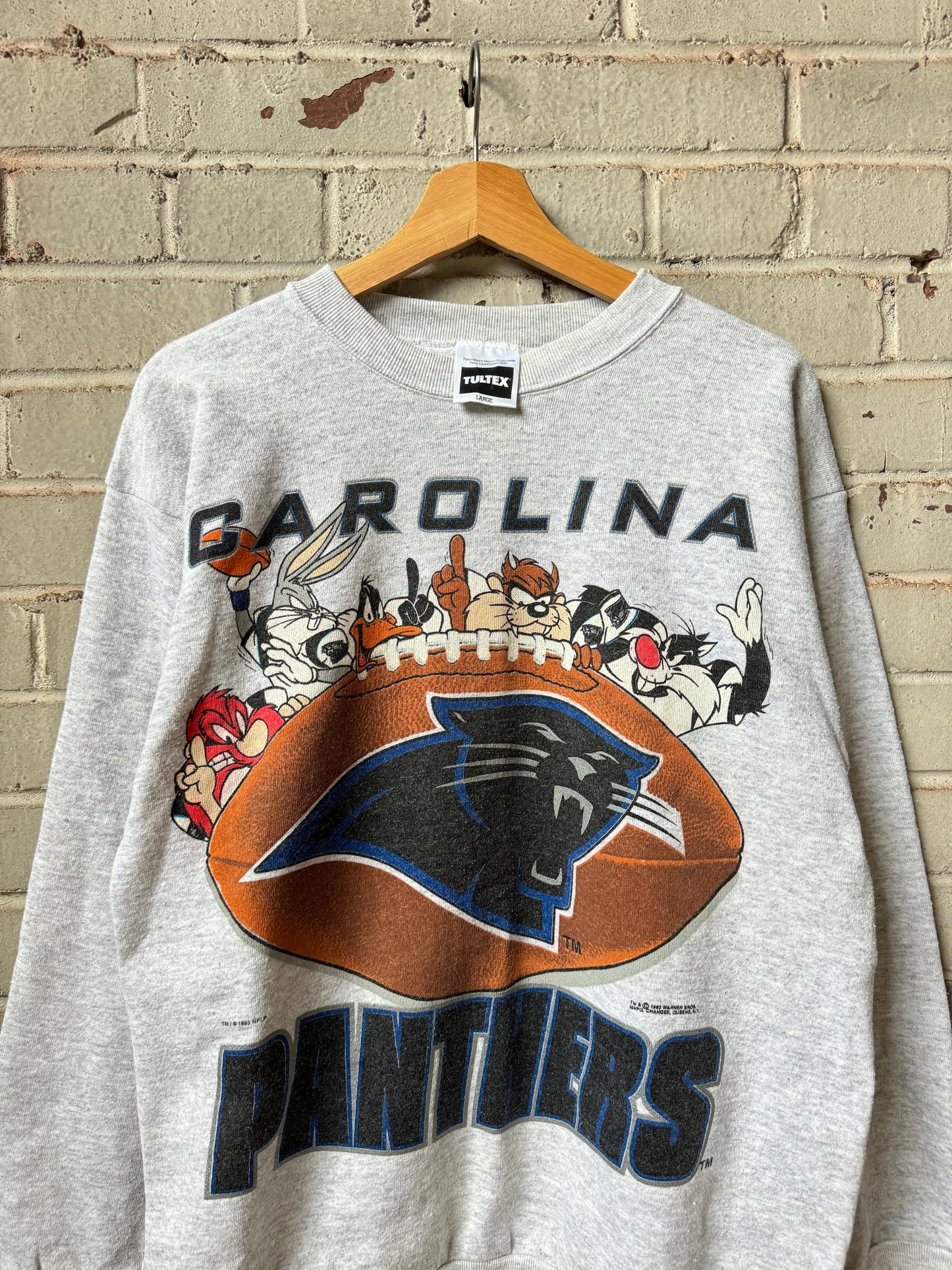 1993 Carolina Panthers x Looney Tunes Cartoon Crossover NFL Crewneck (Medium)