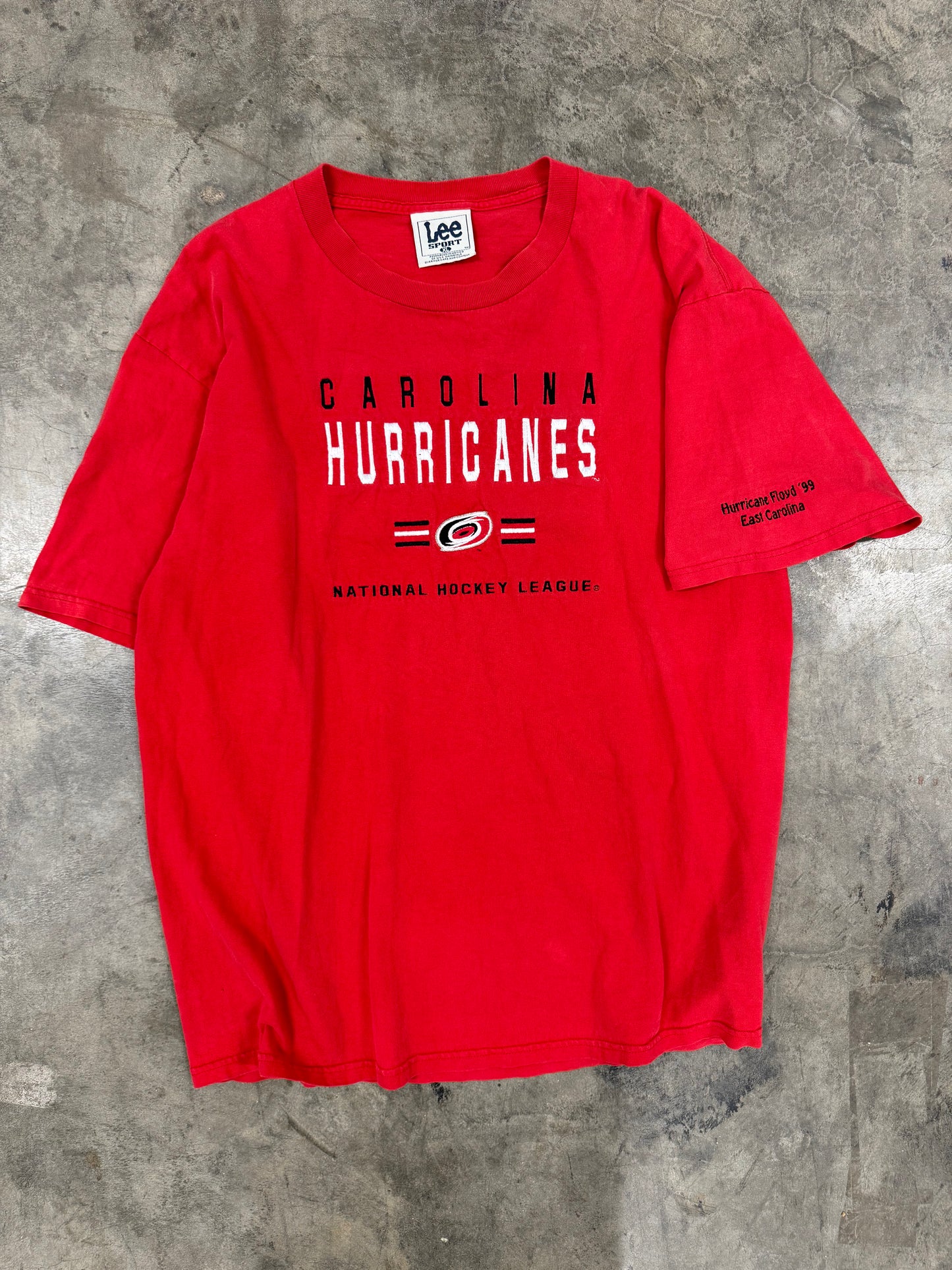 90’s Carolina Hurricanes Vintage Red Embroidered Lee Sport NHL Hockey Tee (XL)