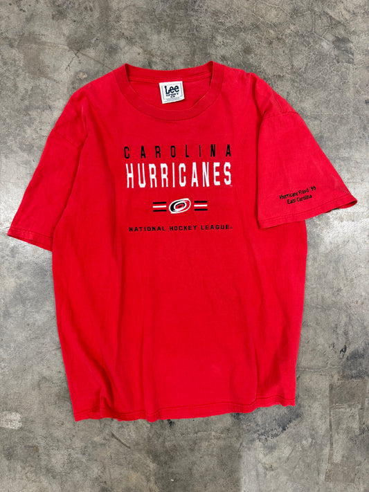90’s Carolina Hurricanes Vintage Red Embroidered Lee Sport NHL Hockey Tee (XL)
