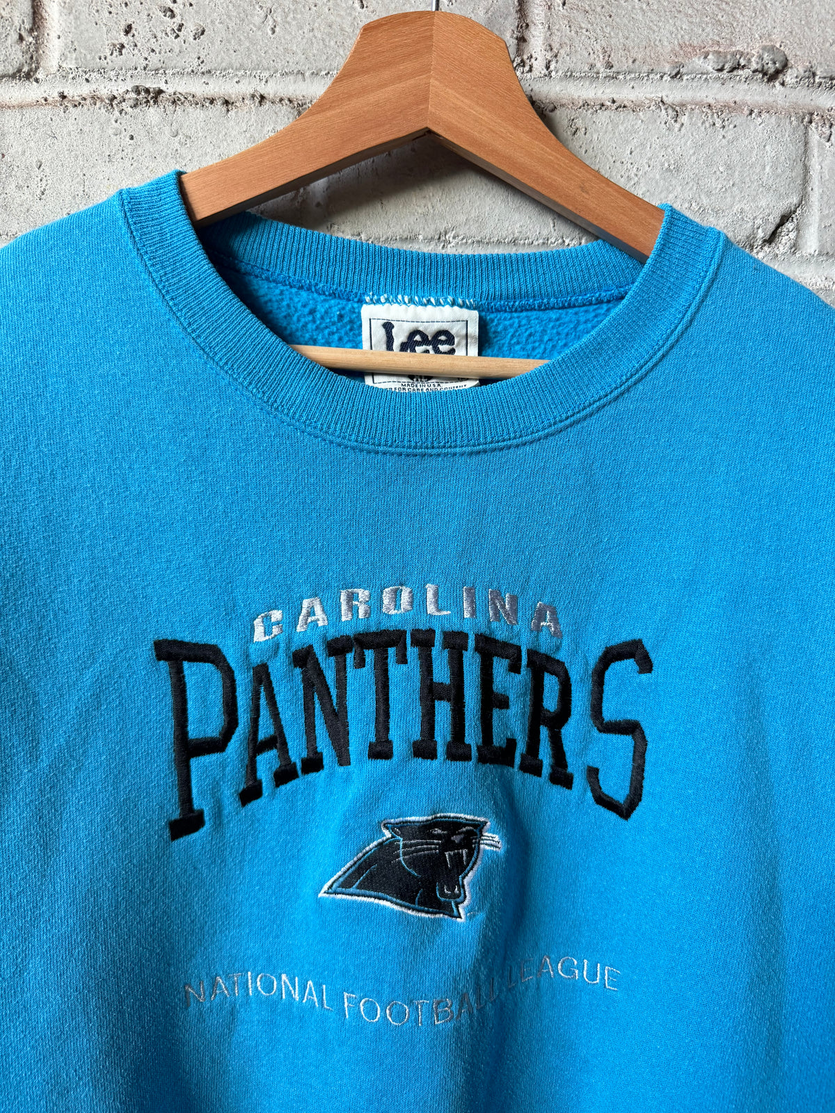 90’s Carolina Panthers Vintage Blue Lee Sport Embroidered NFL Crewneck (XL)