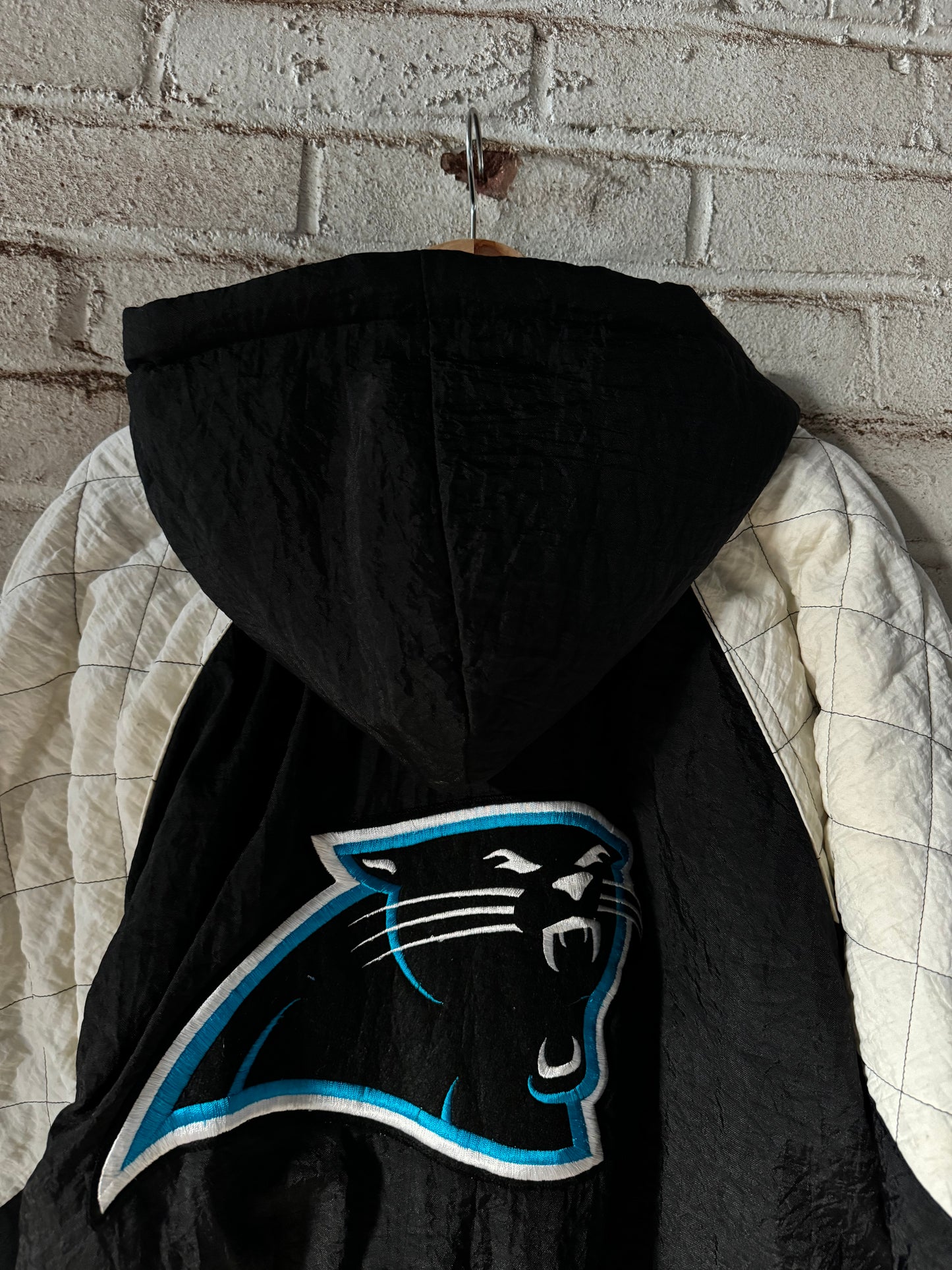 90’s Carolina Panthers EMS Patch Vintage Quilted Sleeved NFL Puffer Jacket (XL)
