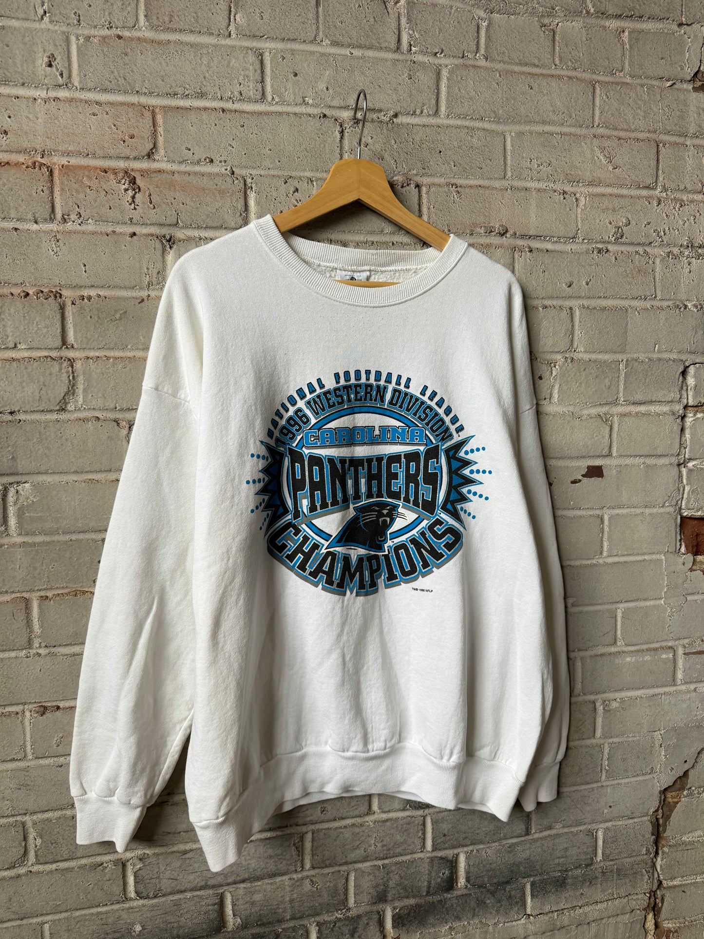 1996 Carolina Panthers Vintage White Lee Sport NFC Western Division Champions NFL Crewneck (XXL)