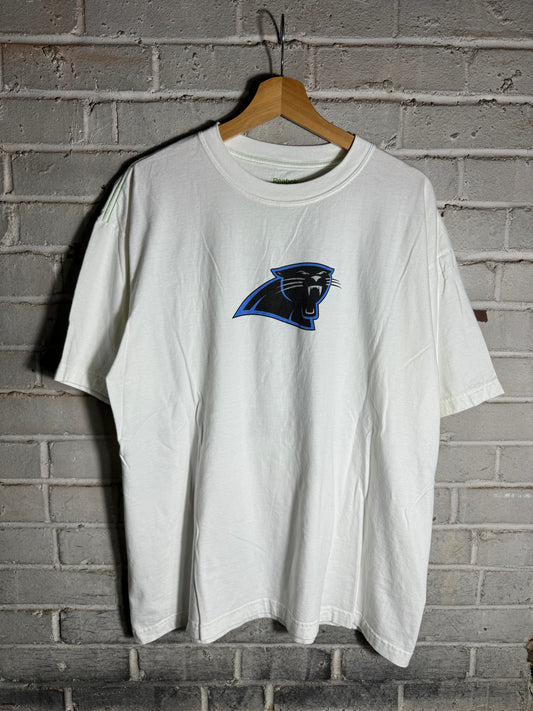 2011 Carolina Panthers Cam Newton Rookie Season Vintage White Reebok Organic Cotton NFL Jersey Tee (Large)