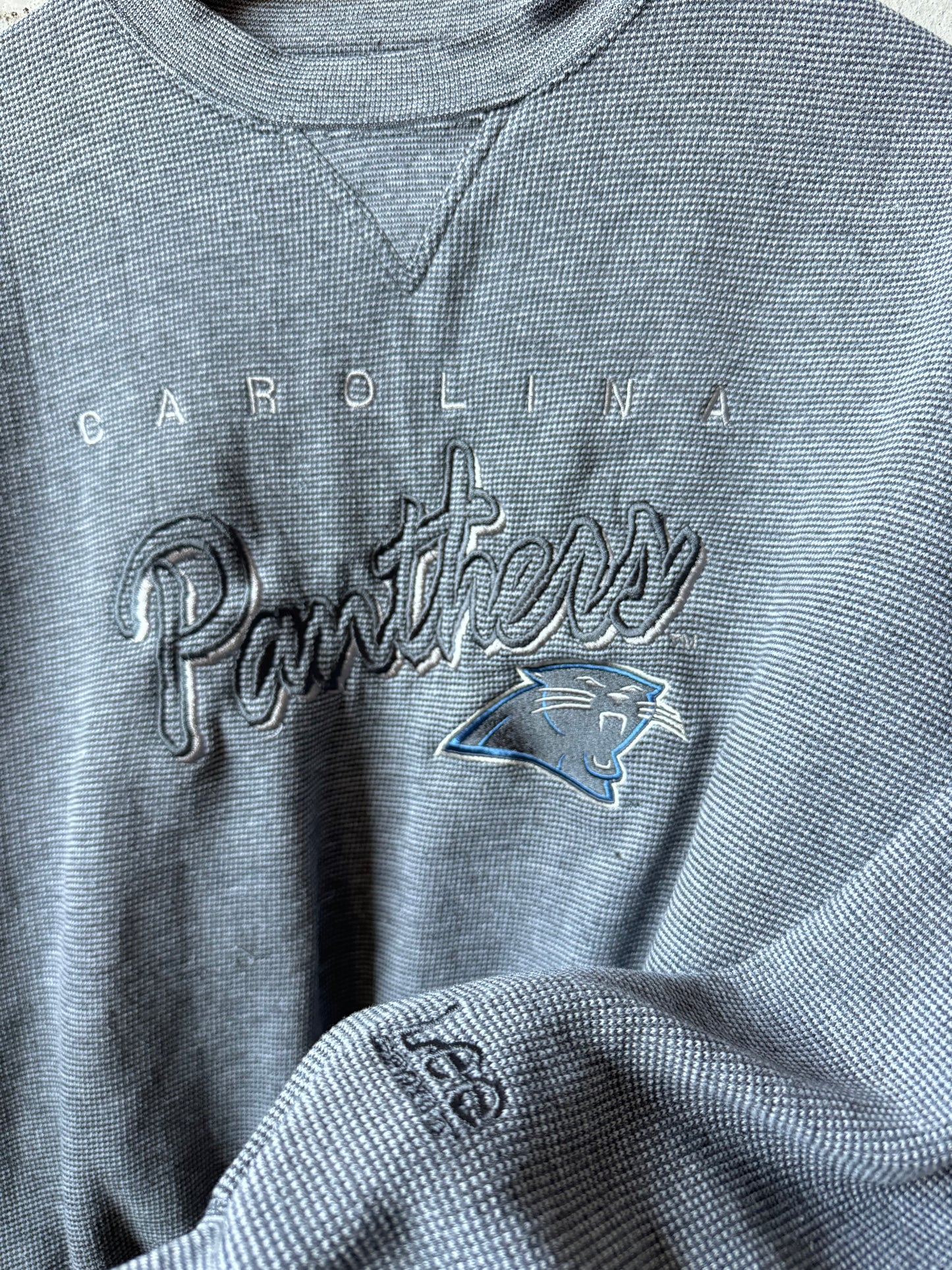 90’s Carolina Panthers Vintage Dark Grey Embroidered Heavyweight Lee Sport NFL Crewneck (Medium)