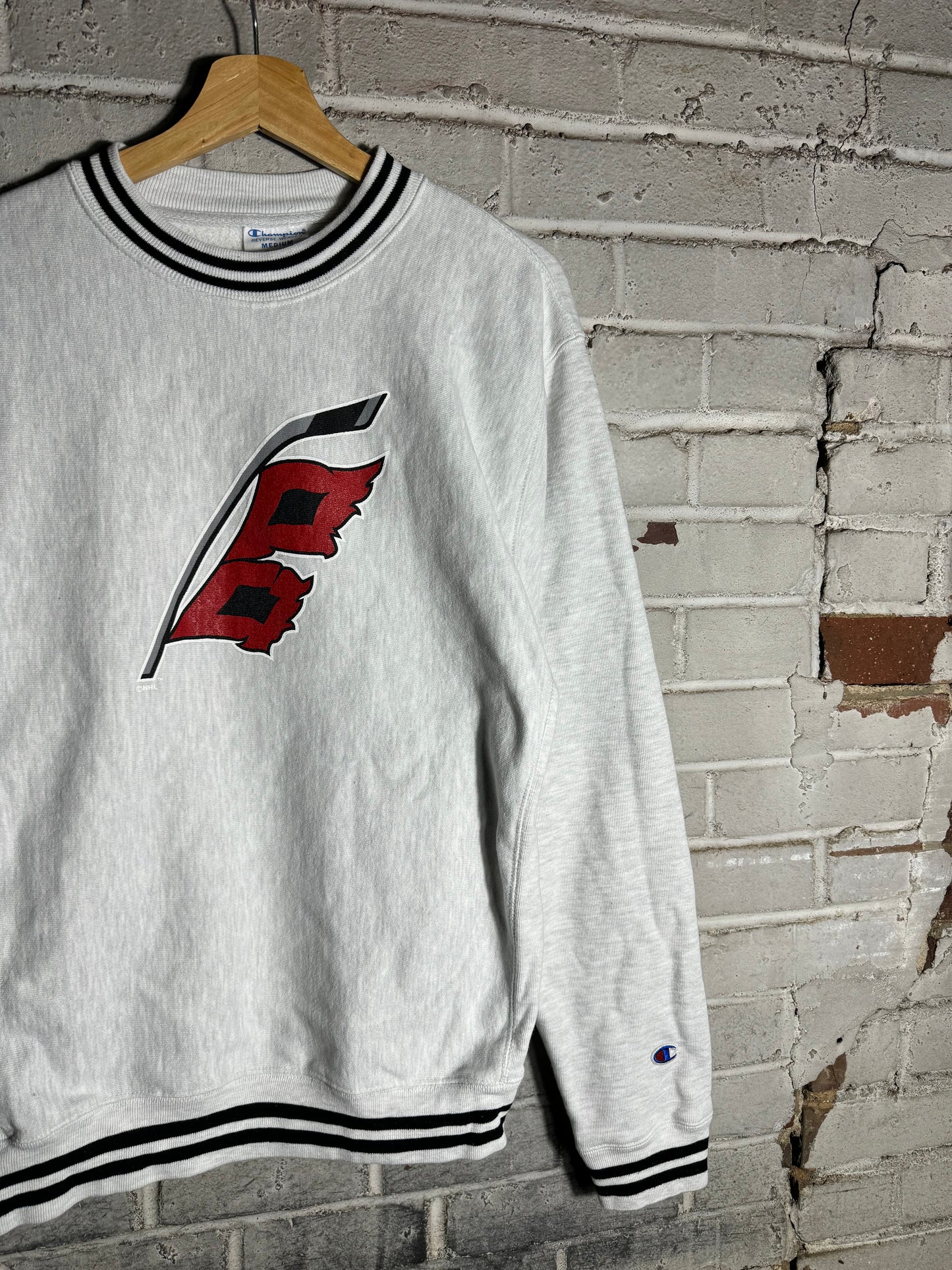 Carolina Hurricanes Alternate Flag Logo Heather Grey Champion Reverse Weave NHL Crewneck (Medium)