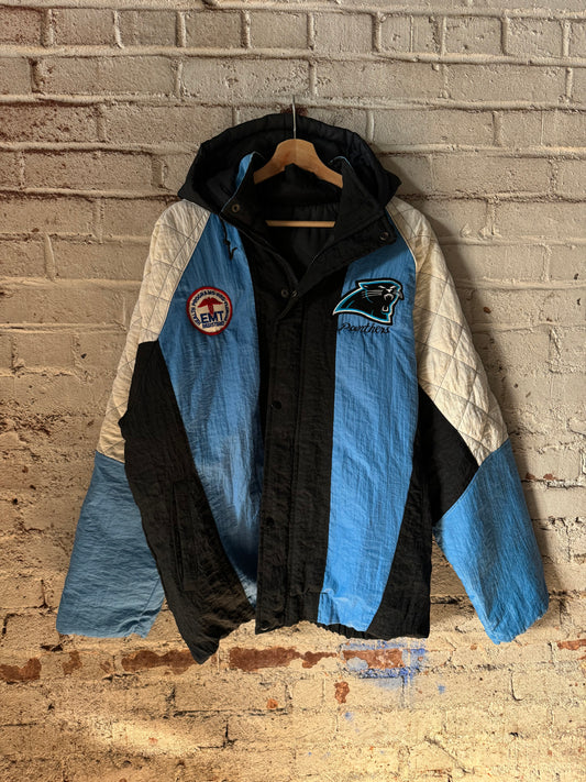 90’s Carolina Panthers EMS Patch Vintage Quilted Sleeved NFL Puffer Jacket (XL)