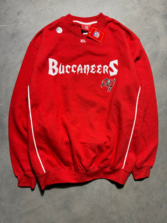 00’s Tampa Bay Buccaneers Vintage Red Embroidered Spellout NFL Crewneck - Deadstock (Large)