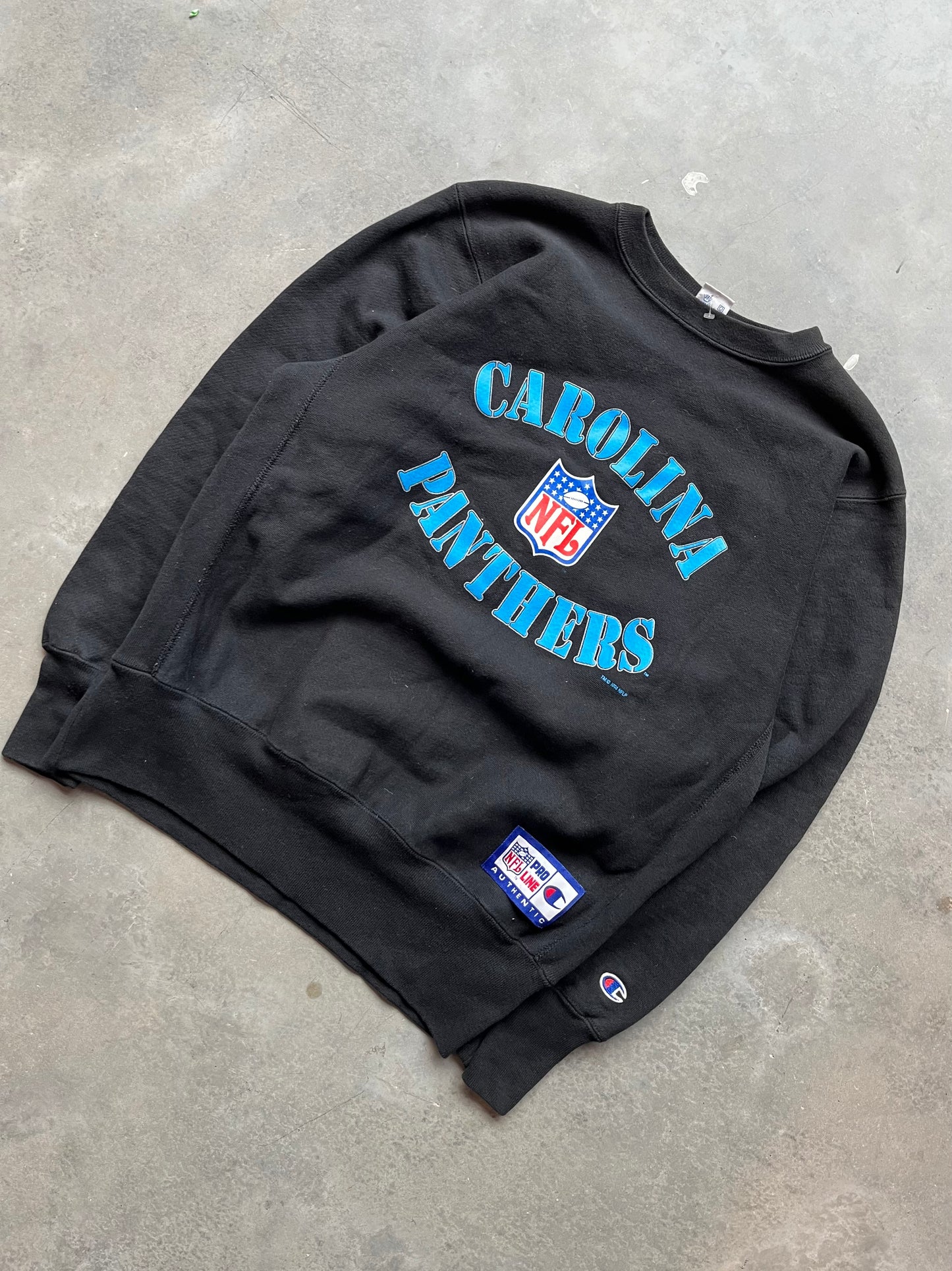 1994 Carolina Panthers Spellout Vintage Champion Reverse Weave NFL Pro Line Crewneck Sweatshirt Brand New-Deadstock (Large)