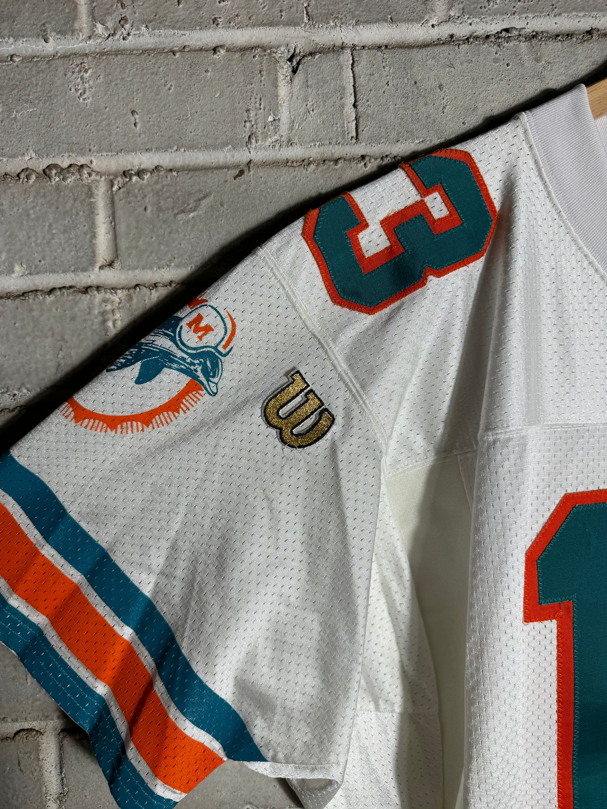 90’s Miami Dolphins Dan Marino Vintage White Wilson Fully Embroidered On Field Authentic NFL Jersey (44/Large)