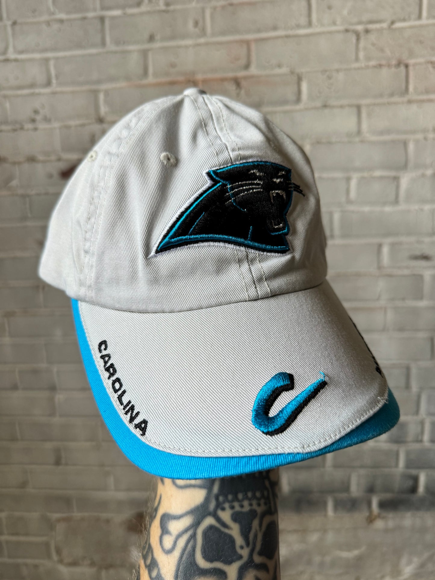 00’s Carolina Panthers Vintage Khaki C Logo NFL Strapback Hat (OSFA)
