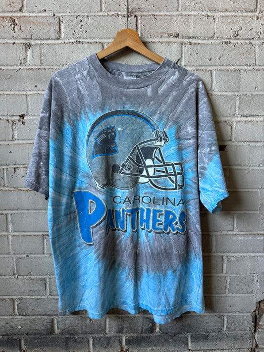 90’s Carolina Panthers Vintage True Fan Tie Dyed Big Helmet NFL Tee (XL)