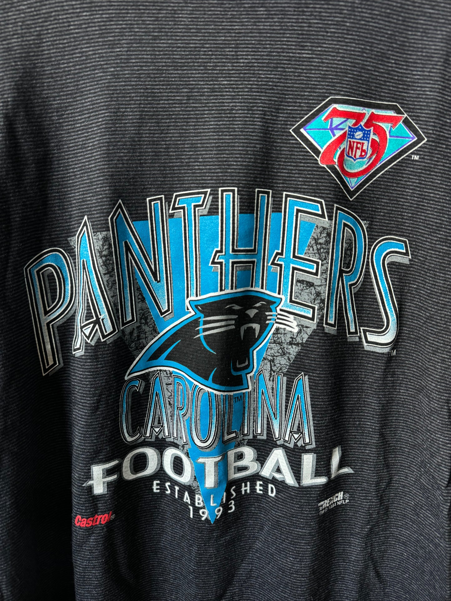 1994 Carolina Panthers Vintage Striped 75th Anniversary NFL Tee (XL)