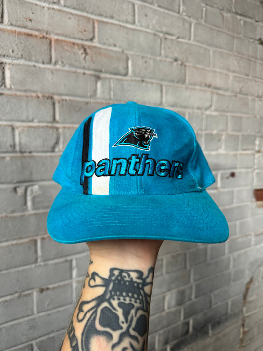 90’s Carolina Panthers Vintage Blue A Symmetrical Racing Stripe Strapback NFL Hat (OSFA)