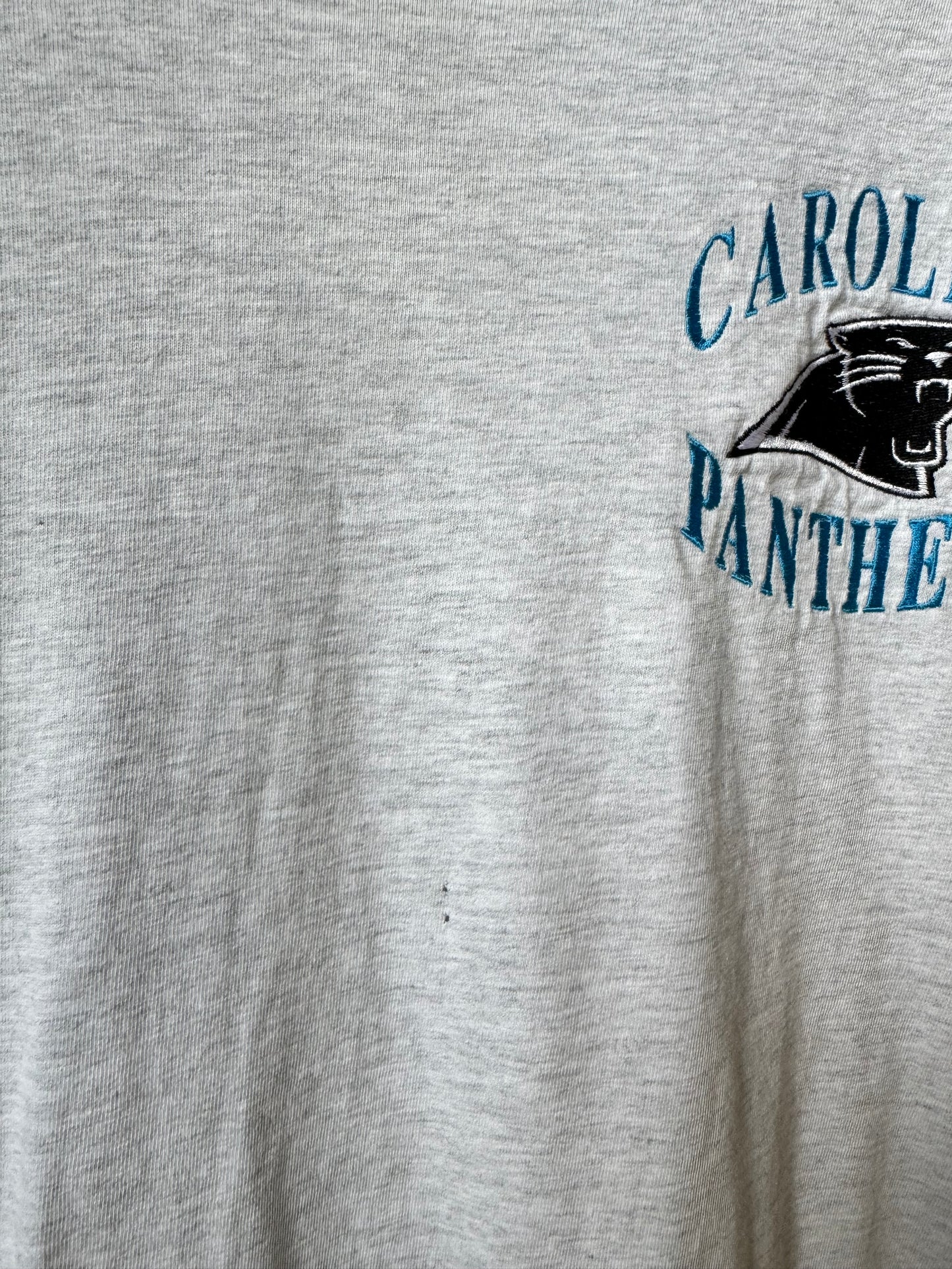 90’s Carolina Panthers Vintage Heather Grey Embroidered Logo Longsleeve NFL Tee (Medium)