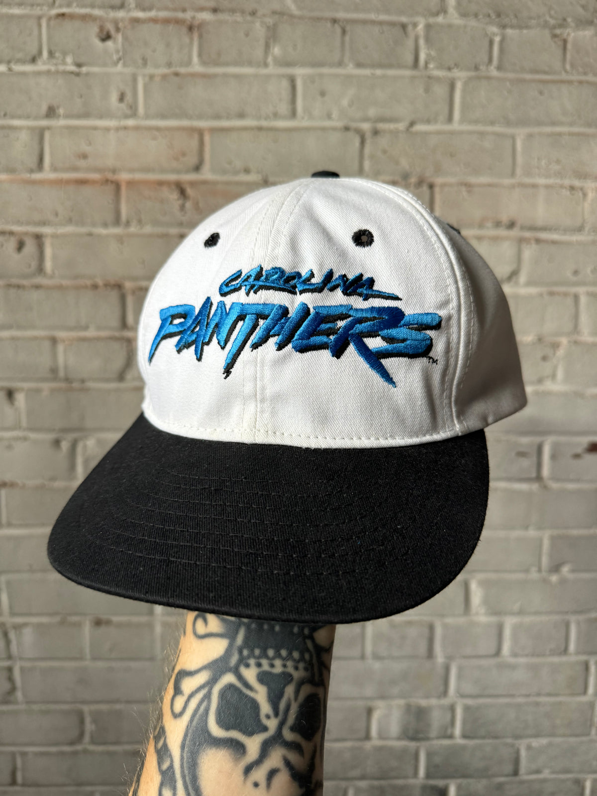 1996 Carolina Panthers Vintage White Reebok NFL Pro Line Cat Scratch Font Snapback Hat (OSFA)