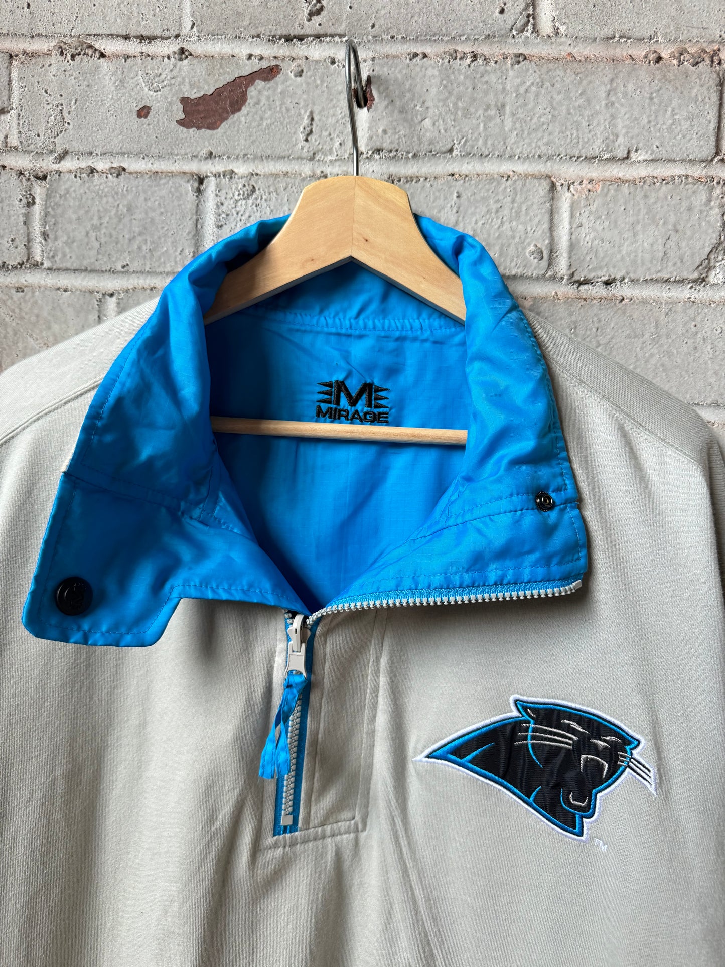 1994 Carolina Panthers Mirage Brand Reversible Blue/Khaki NFL Pullover Jacket (Medium)