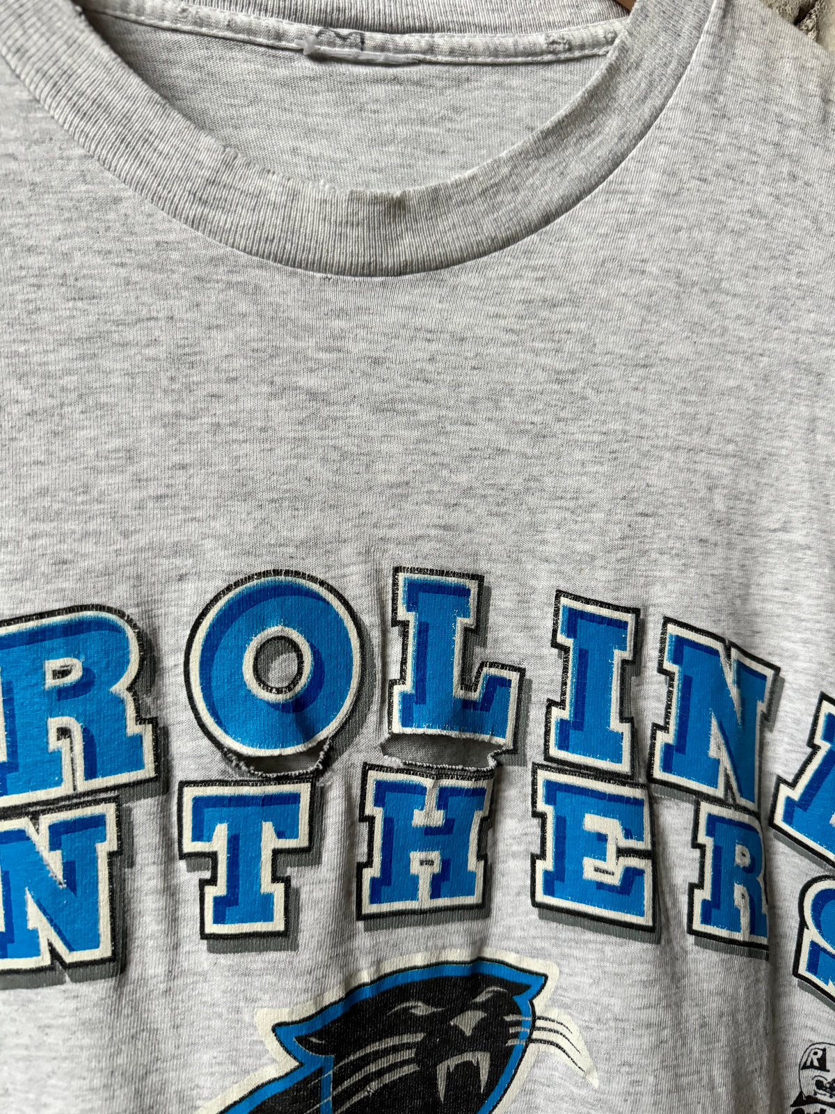 1996 Carolina Panthers Vintage Heather Grey Riddell Athletic Distressed NFL Tee (Medium)