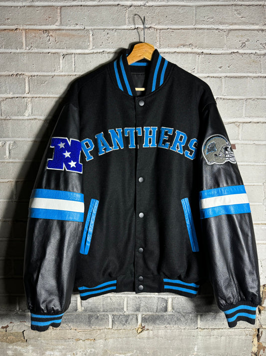 00’s Carolina Panthers Vintage Leather Wool Reversible NFL Letterman Varsity Jacket (Medium)