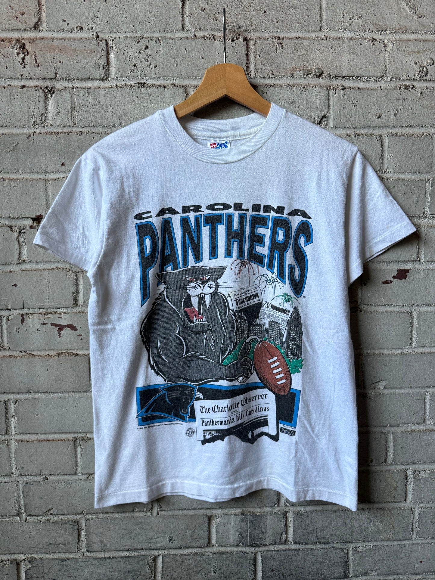 1993 Carolina Panthers Vintage Franchise Announcement NFL Expansion Cartoon Tee (Youth Large)