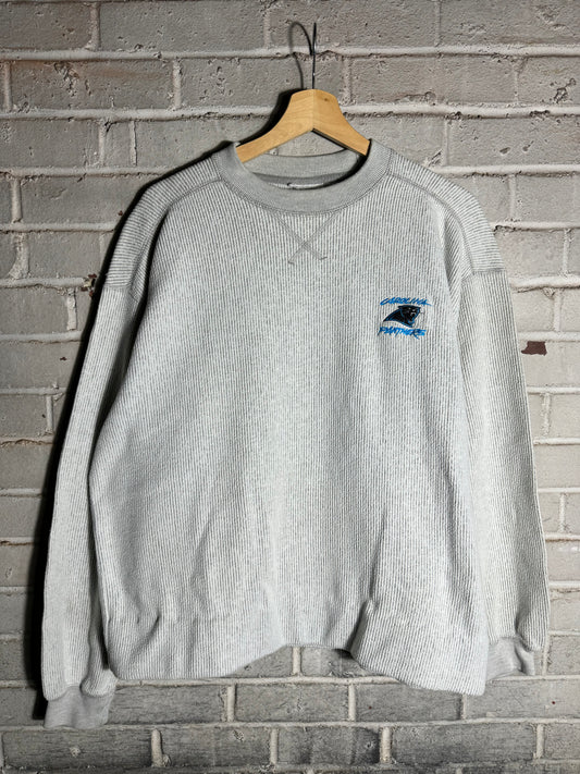 90’s Carolina Panthers Vintage Grey Embroidered Ribbed NFL Crewneck (Boxy XL)